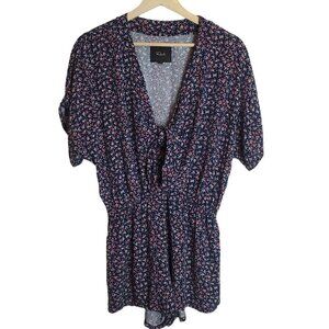 Rails XS‎ Romper Ditzy Floral Navy blue Tie Front Cut out V-neck Lightweight